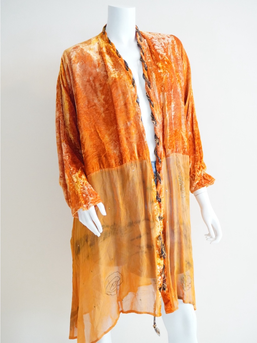 URU Vintage 80's Crushed Velvet Sheer Orange Duster - One Size